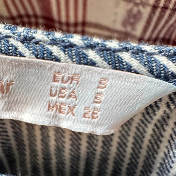 Zara Floral Embroidered Denim Striped Balloon Puff Sleeve Top SMALL - Picture 12 of 12